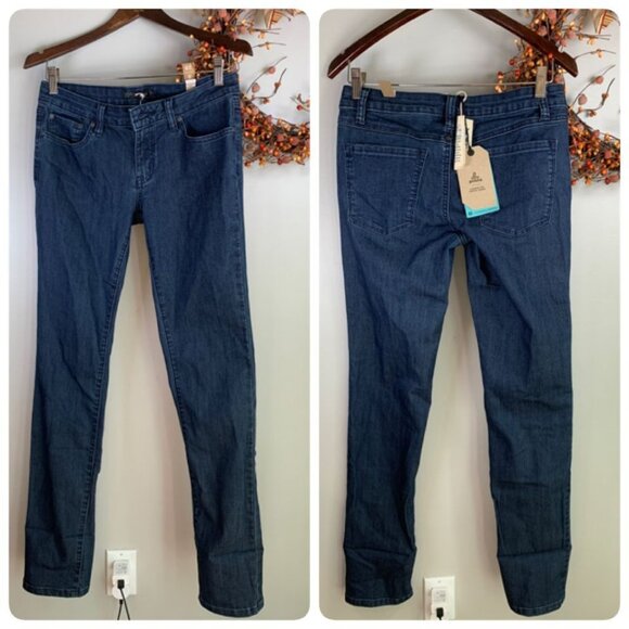 prAna Womens KARA Low Rise Narrow Leg Fitted Jeans Sz 6 in INDIGO - Picture 1 of 9